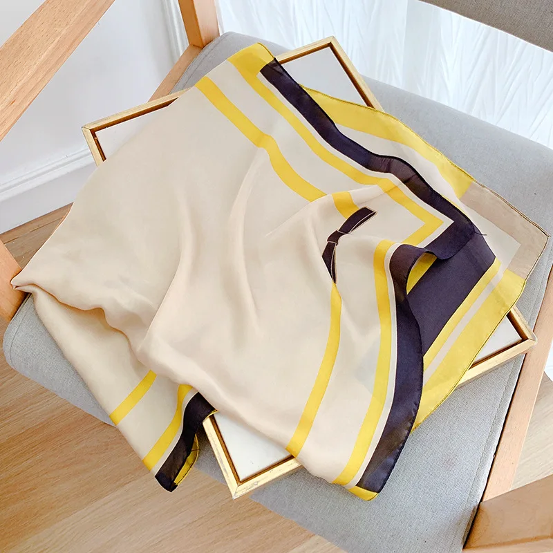 Luxury Brands 90*90cm New Square Silk Scarves Women Foulard Head Hijab office Lady Chiffon Shawl Bandanna Female Wrap Muffler 5