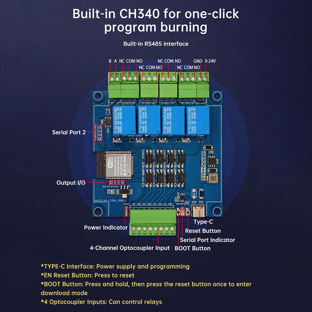 ESP32 RS485 Modbus Wifi Bluetooth Relais Optokoppler Isolation Modul Tyep C 4/8 Kanal Relais Modul DC 9-24V – Detail 10