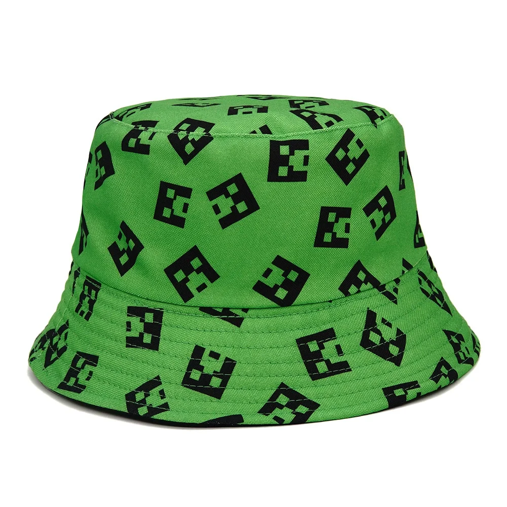 Minecraft Cartoon Creeper Fishermen Hat Anime Men Fashion Summer Outdoor Bucket Hat Trend Casual Travel Hip Hop Sunscreen