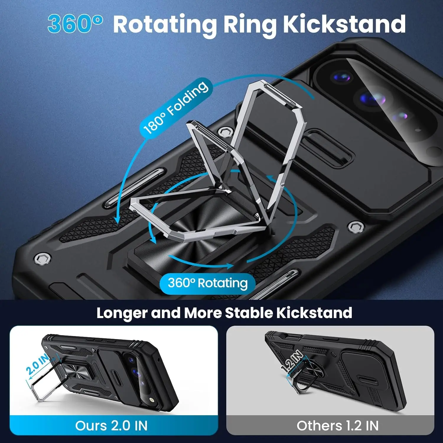 Rugged Shockproof Protective Case with Slide Lens Cover and Kickstand