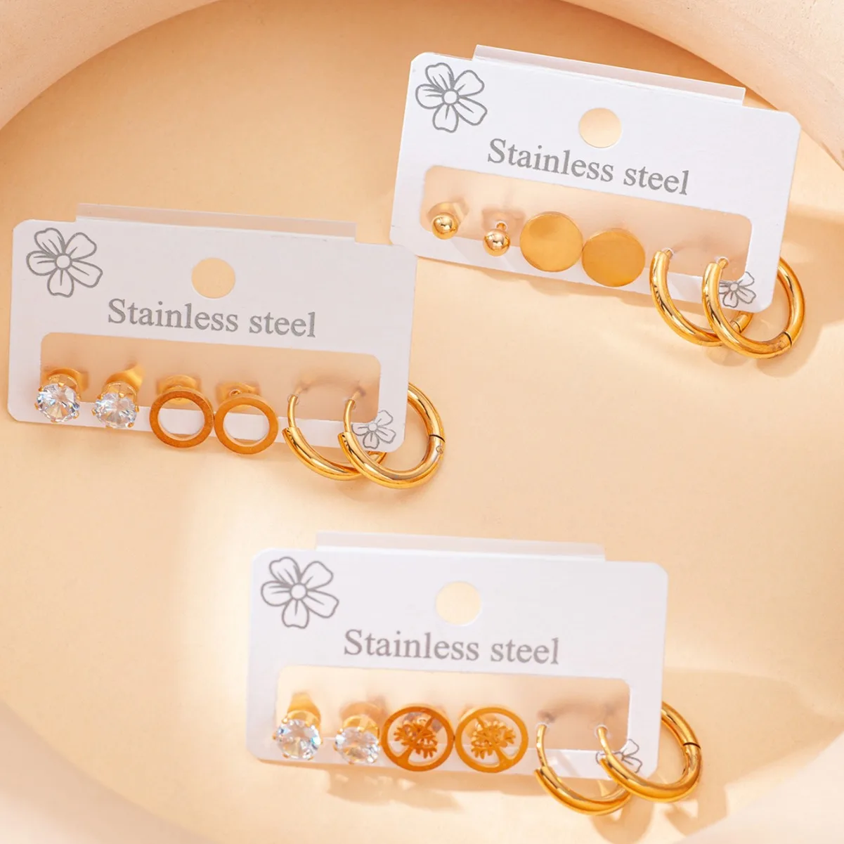 Luxury 316L Stainless Steel 3pair/set Zircon Stud Earring for Women Simple Jewelry Gifts 1