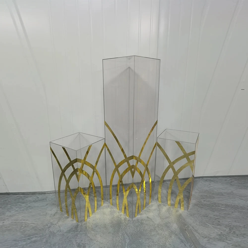 New exquisite creative gold and silver acrylic flower stand set cake dessert display stand square base for wedding decoration