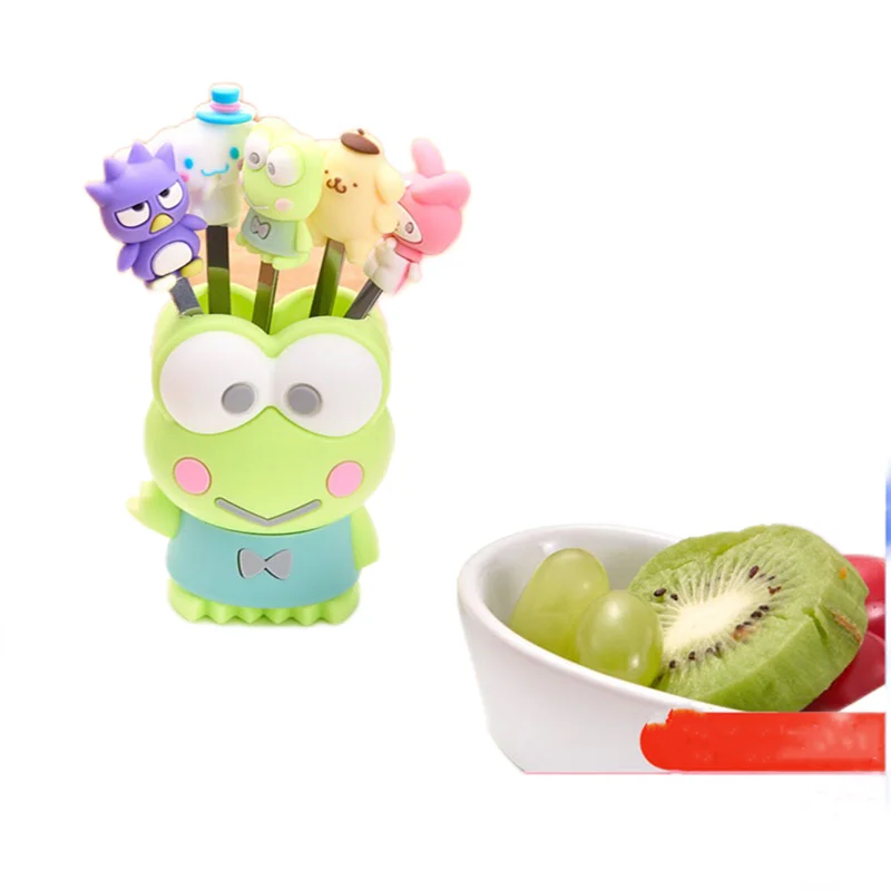 

New Kawaii Sanrio Cinnamon Jewelry My Melody Cinnamoroll Kerokero Keroppi Cartoon Figure Mini Fruit Fork Cute Set Girl Gift