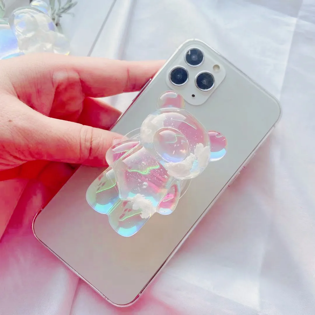 3D 귀여운 레이저 곰 핸드폰 홀더, 그립 토크 브래킷 핸드폰 지원 데스크탑 휴대폰 손가락 스탠드 접이식 모바일 홀더