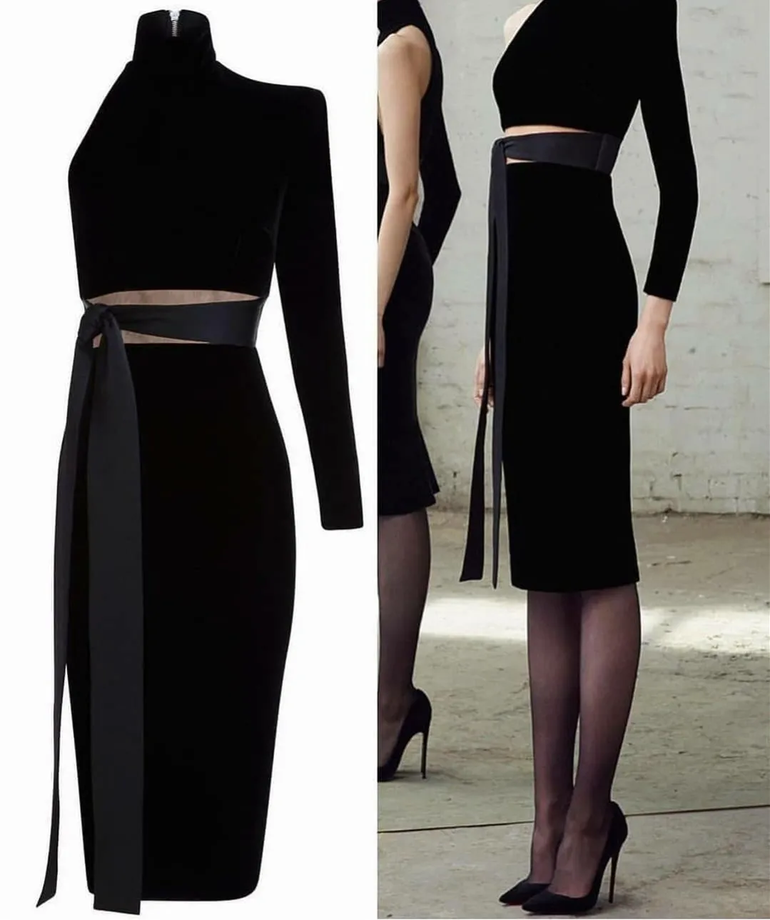 

Classic Short Black Velvet Evening Dresses Sheath One Shoulder Tea Length فساتين السهرة Prom Gowns for Women