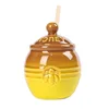 Creative Cartoon Pattern Vintage Ceramic Honey Jars with Wooden Stirring Stick Kitchen Organizer and Food Storage Container 6