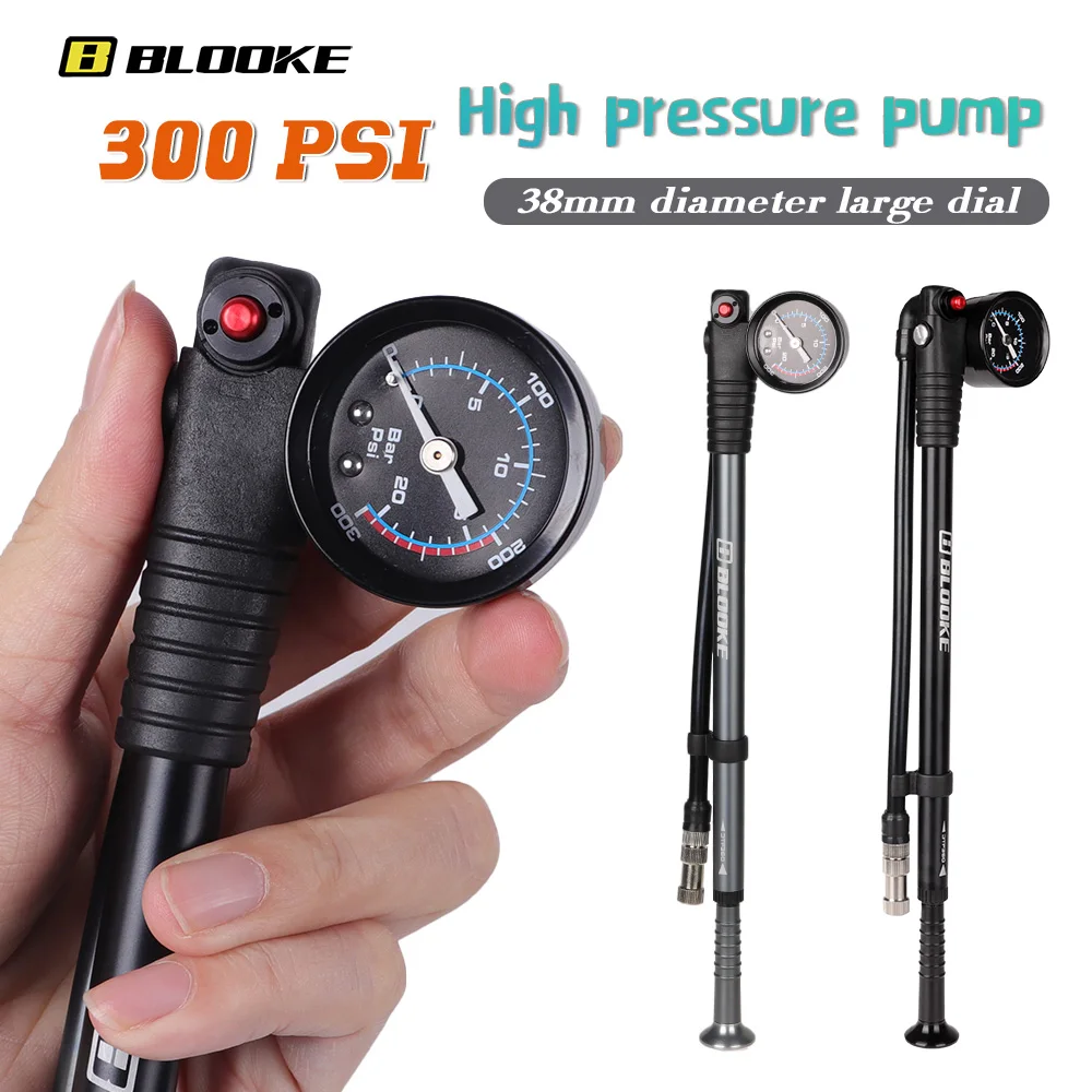 

BLOOKE-High-pressure Air Pump with Gauge Suitable for Bicycle Rear Shock, Fork Suspension, Tire, Portable, 300PSI