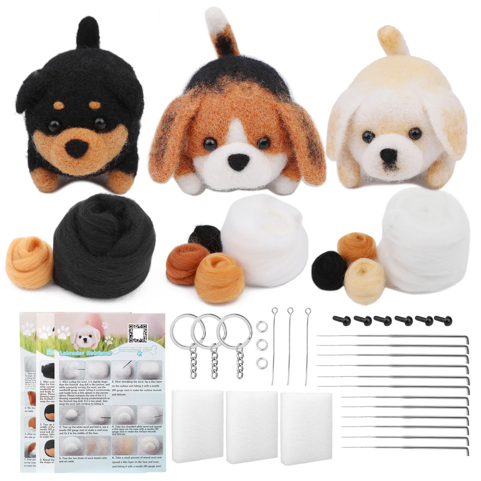 Animals Cat Dog DIY Needle Felting Set with Foam Mat for Handcraft Project Beginners Needle Felting Supplies Kits with Tools wool felting kit needle felt kit needle felting mat
