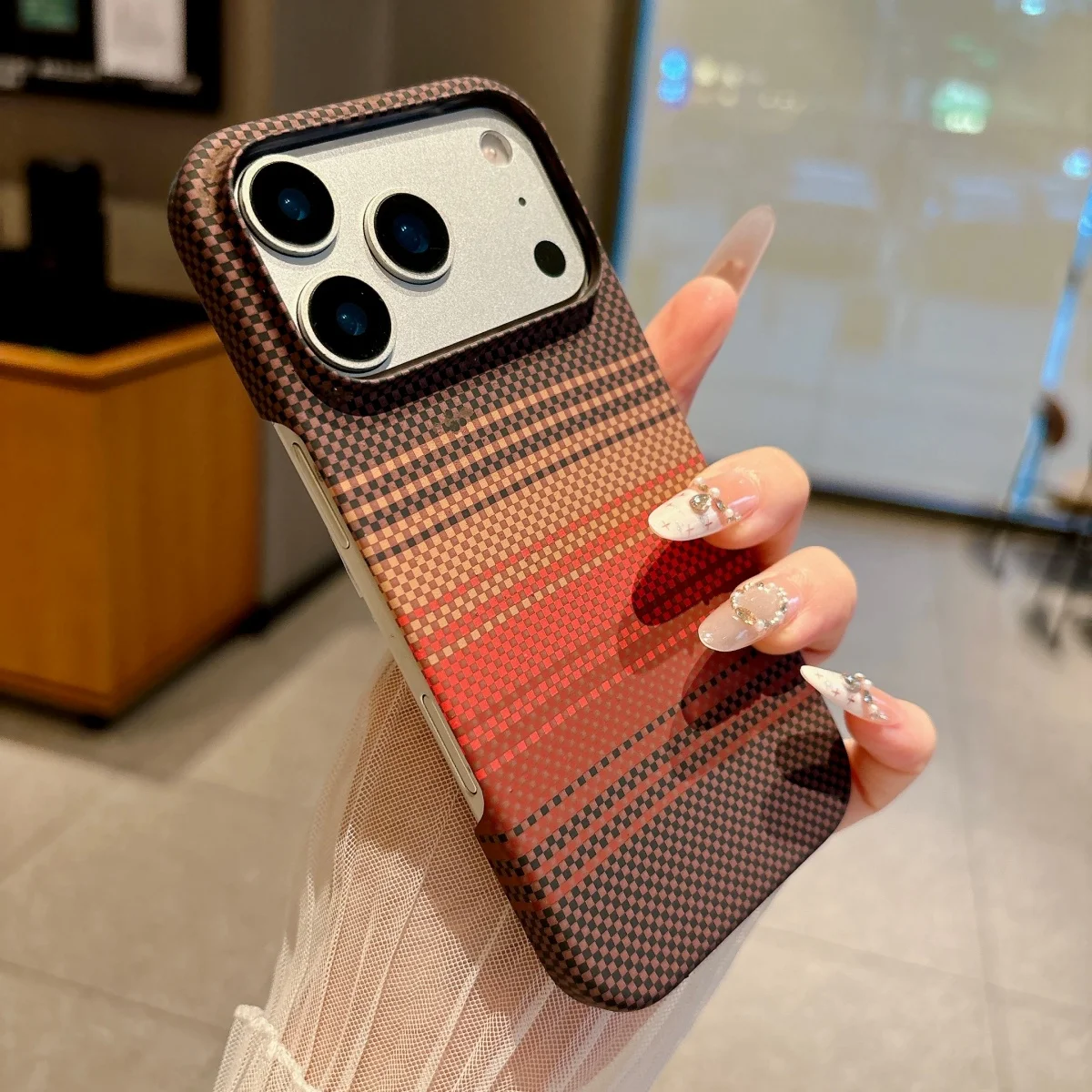 Frameless Carbon Fiber Kevlar Hard PC Phone Case with Water Ripple Texture Cover