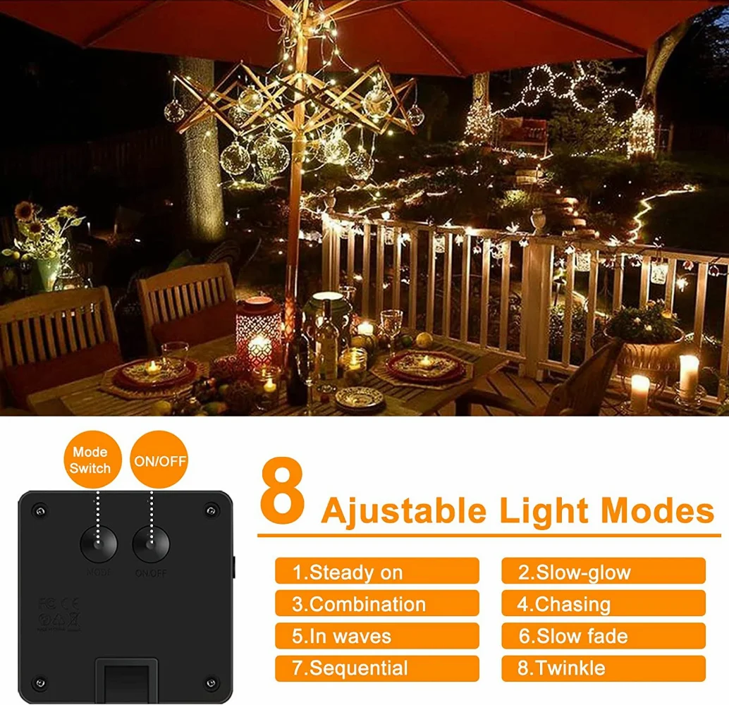 Solar LED Fairy Lights 300LED Solar String Lights Outdoor Waterproof 8 Modes Copper Wire Twinkle Light 2 Pack