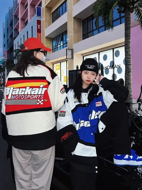 2024 Vintage Racing Jacket Women Oversized Korean Streetwear