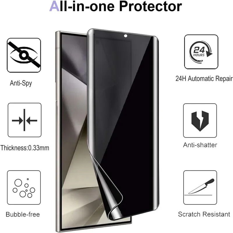 3 Stück Anti-Spy Hydrogel-Folie für Samsung S21 S23 S22 S24 S25 FE S10 S8 S9 Note 20 Ultra 9 10 Plus Privacy Displayschutzfolie – Detail 2