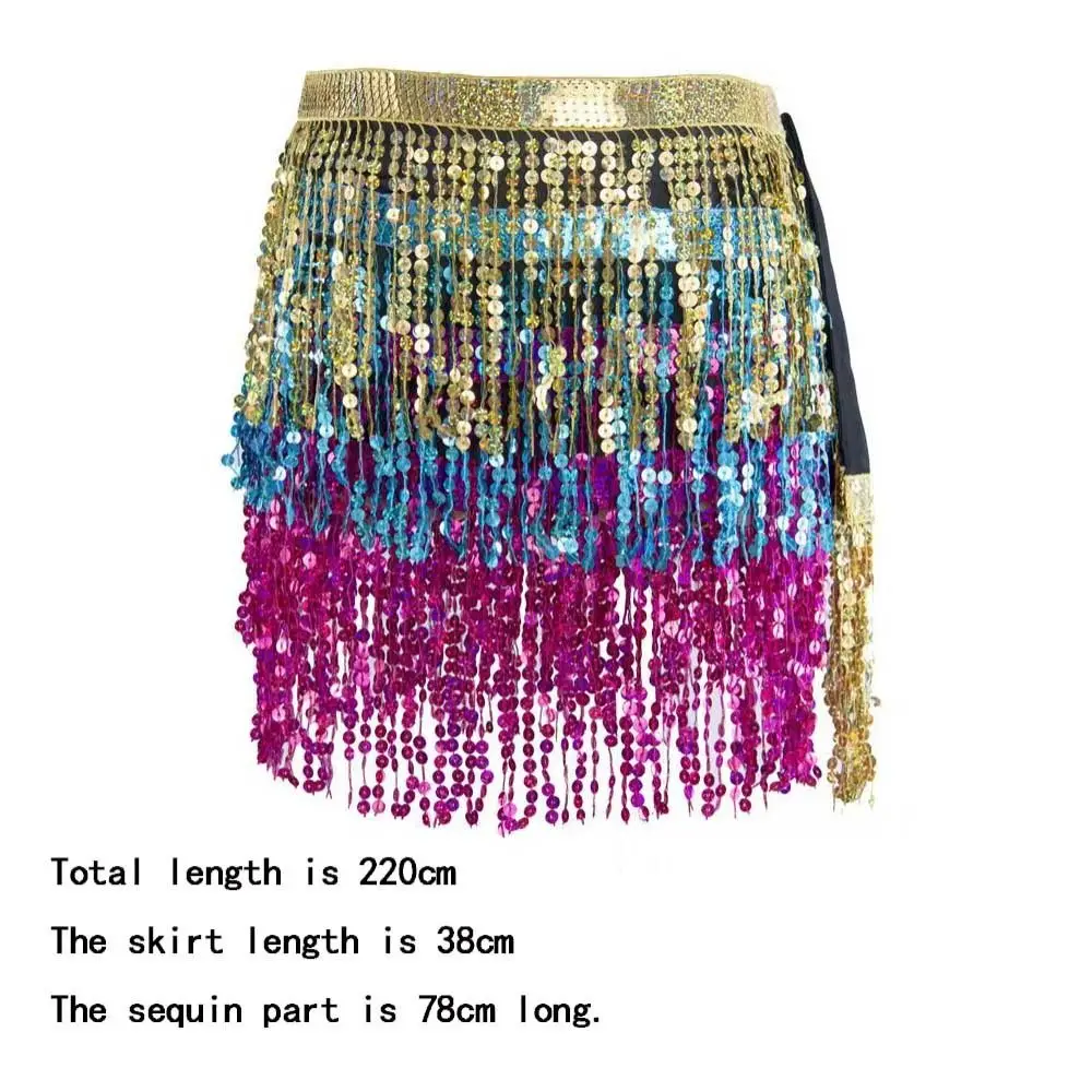 MUNAFIE Gonna A Frange Con Glitter E Paillettes, Gonna Per Danza Del Ventre, Foulard Per Fianchi, Costume Per Festival, Gonne Da Ballo Per Donne, Azzurro, Taglia Unica