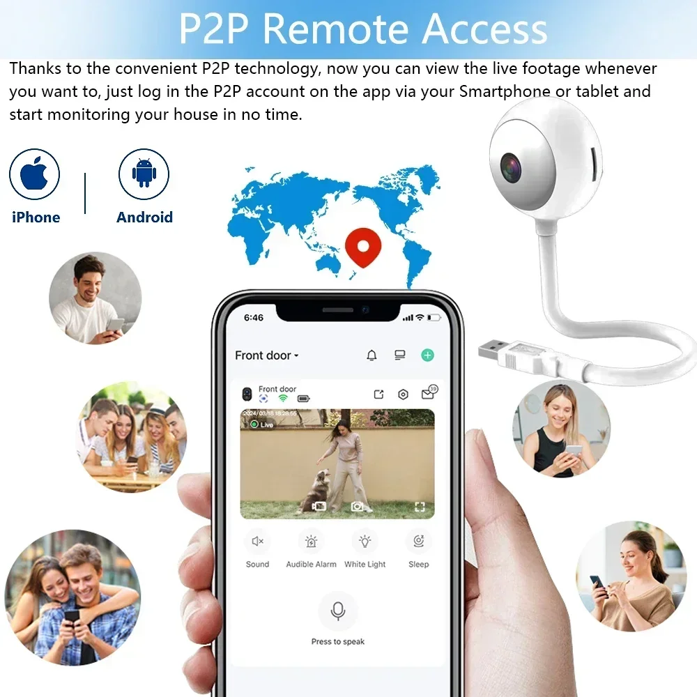 Mini 5MP WiFi Security Camera Indoor Wireless USB Light Bulb Camera Motion Detection 2-Way Audio for Baby Monitoring Protection 5