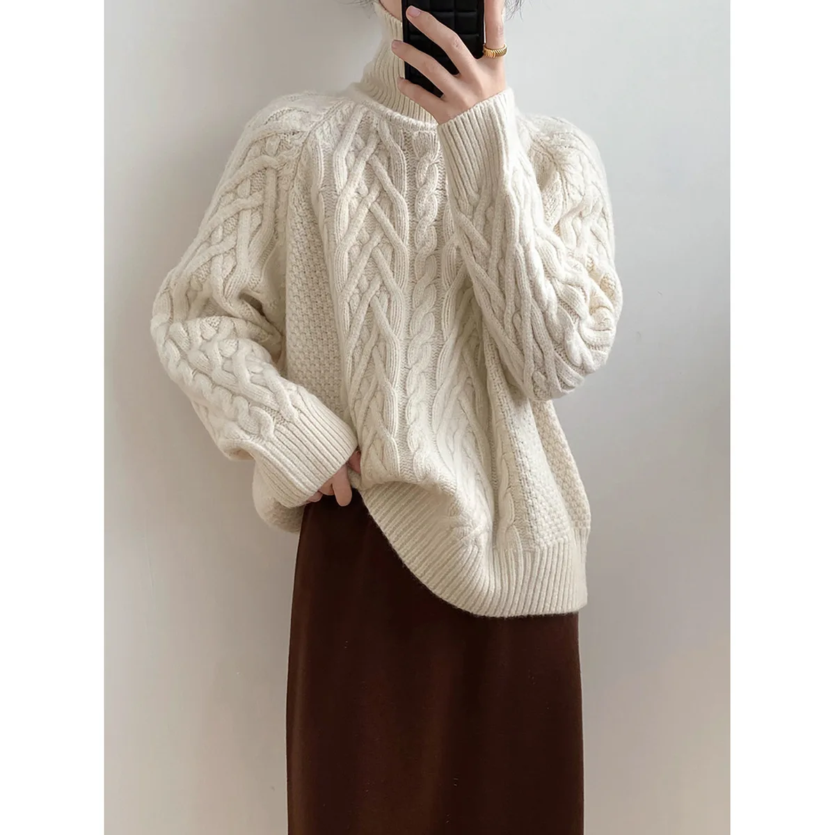 

Retro Twist Pattern Turtleneck Sweater Women 2022 Winter New Thickening Warm Knitted Tops