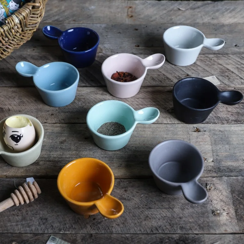

Ceramic Vinegar Dish Single-Ear Sauce Dish Handle Sauce Dish Household Sauce Bowl Creative Restaurant Seasoning Bowl