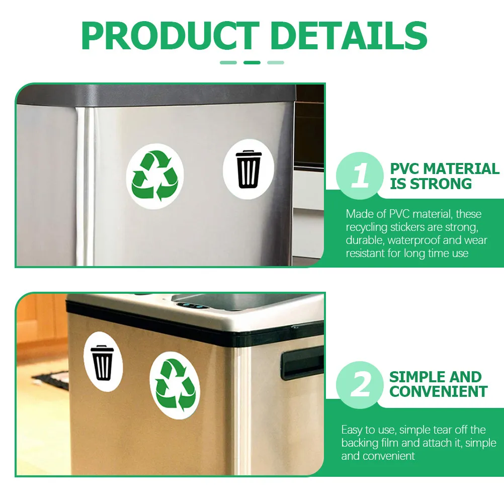 3세트 쓰레기 분류 데칼 PVC 자체 접착식 방수 재활용 라벨 (쓰레기통, 용기, 사무실, 주방용)