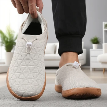 أحذية رياضية للمشي بسيطة للرجال، أحذية واسعة عند أصابع القدم حافي القدمين كاجوال واسعة من القماش الأسود المسطح، أحذية شبكية قابلة للتنفس