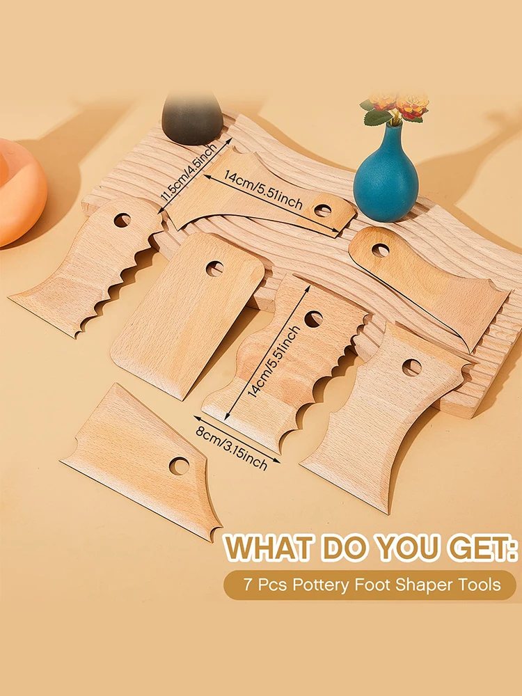 7 PCS Pottery Trimming Tools Pottery Clay Foot Shaper Tools Wooden Texture Profile Rib Bundle Foot Shaper