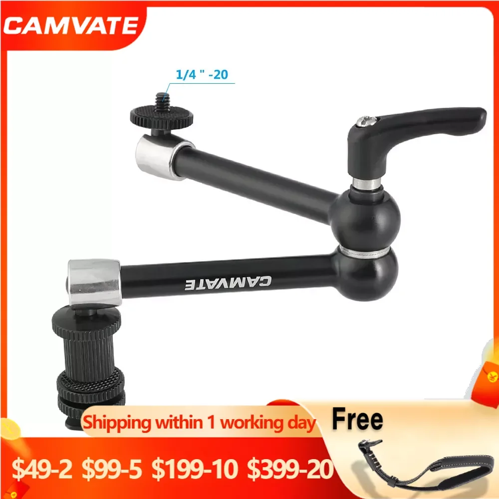 

CAMVATE 11"Articulating Magic Arm With 1/4" Ball Heads & Shoe Mount Adapter For Microphone,15mm Rods, Monitor,Flash,Video Light