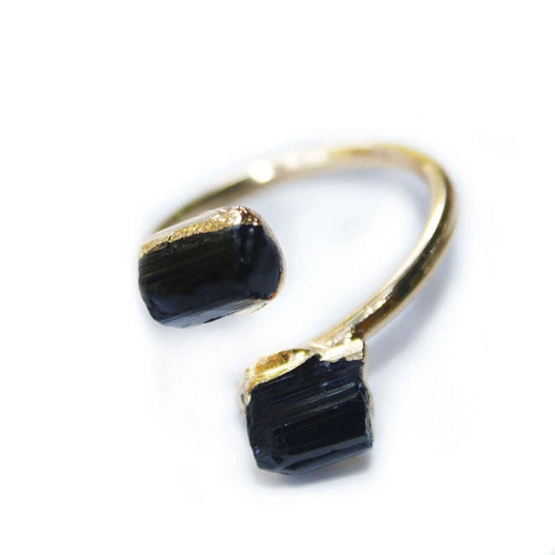 Natural Black Tourmaline Antique Adjustable Ring Reiki  Healing Black Crystal Women Fashion Finger Ring Jewelry 2