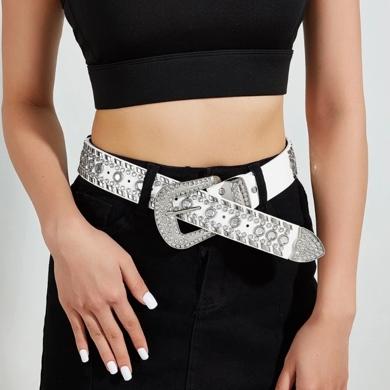 

Black/White Belt for Adult PU Leather Belt for Jeans Cowboy Cowgirl