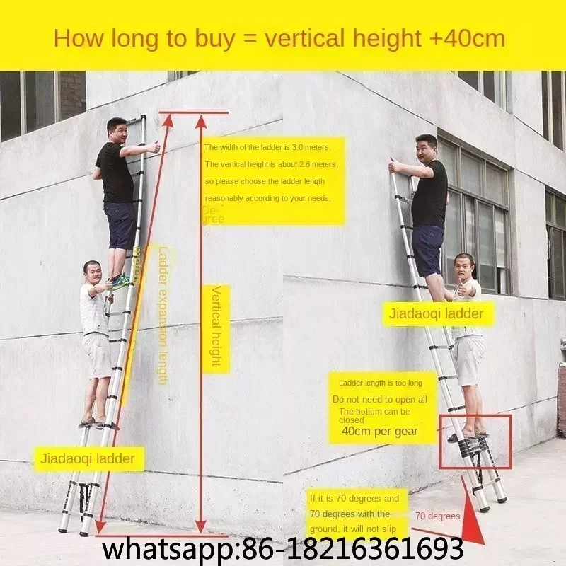 1.5M 1.9M Aluminum Alloy Ladder Portable Telescopic Household Folding Lifting Hook Pedal Single Ladder Indoor And Outdoor