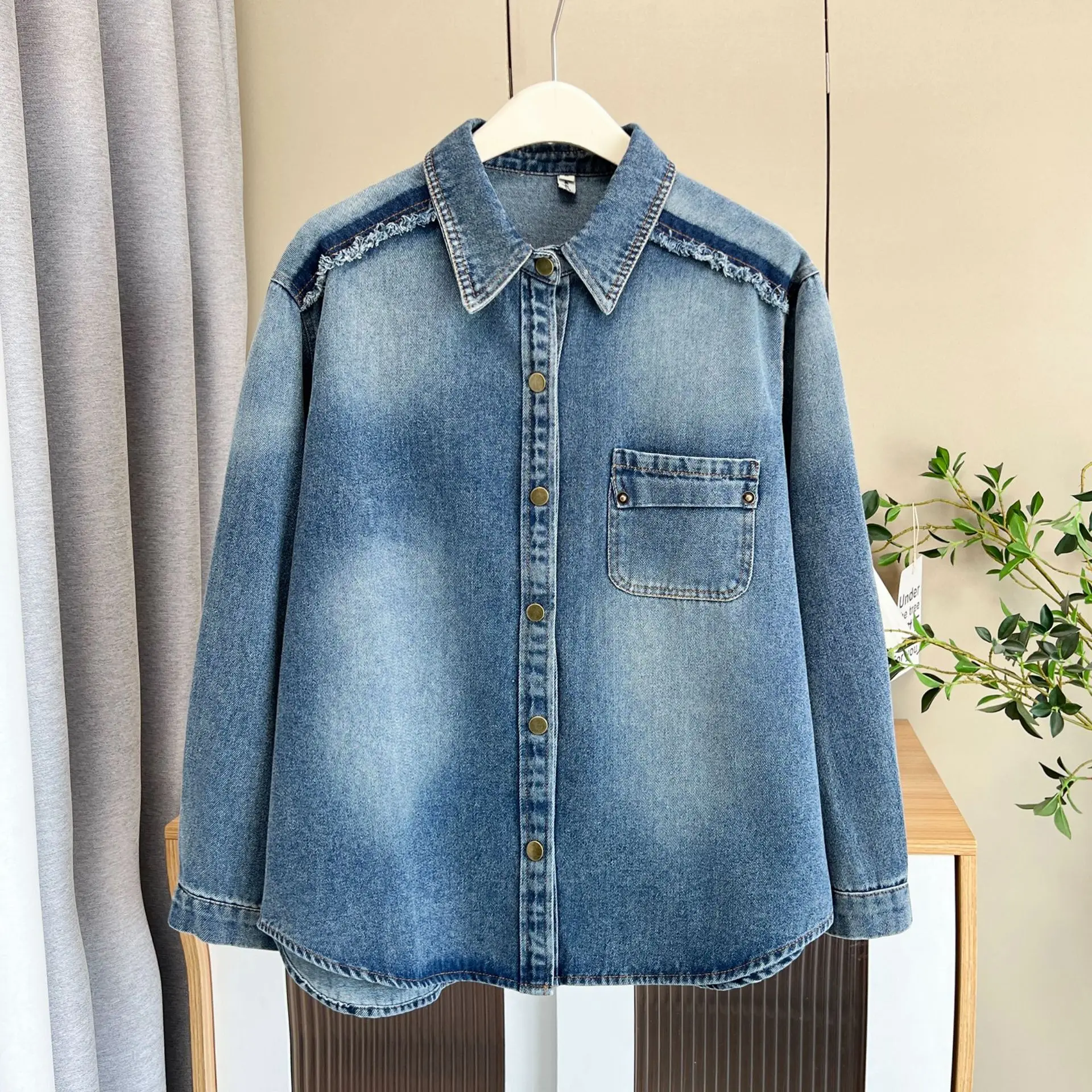 Fashion Plus Size Women's Denim Shirt Jacket Autumn New Design Loose OUTERWEAR 356