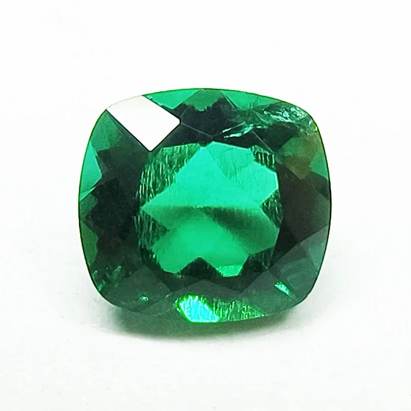 Lab Grown Zambian Emeralds Hydrothermal Hand Cutting Cushion Cut with Cracks Inclusions Inside Selectable AGL Certificate