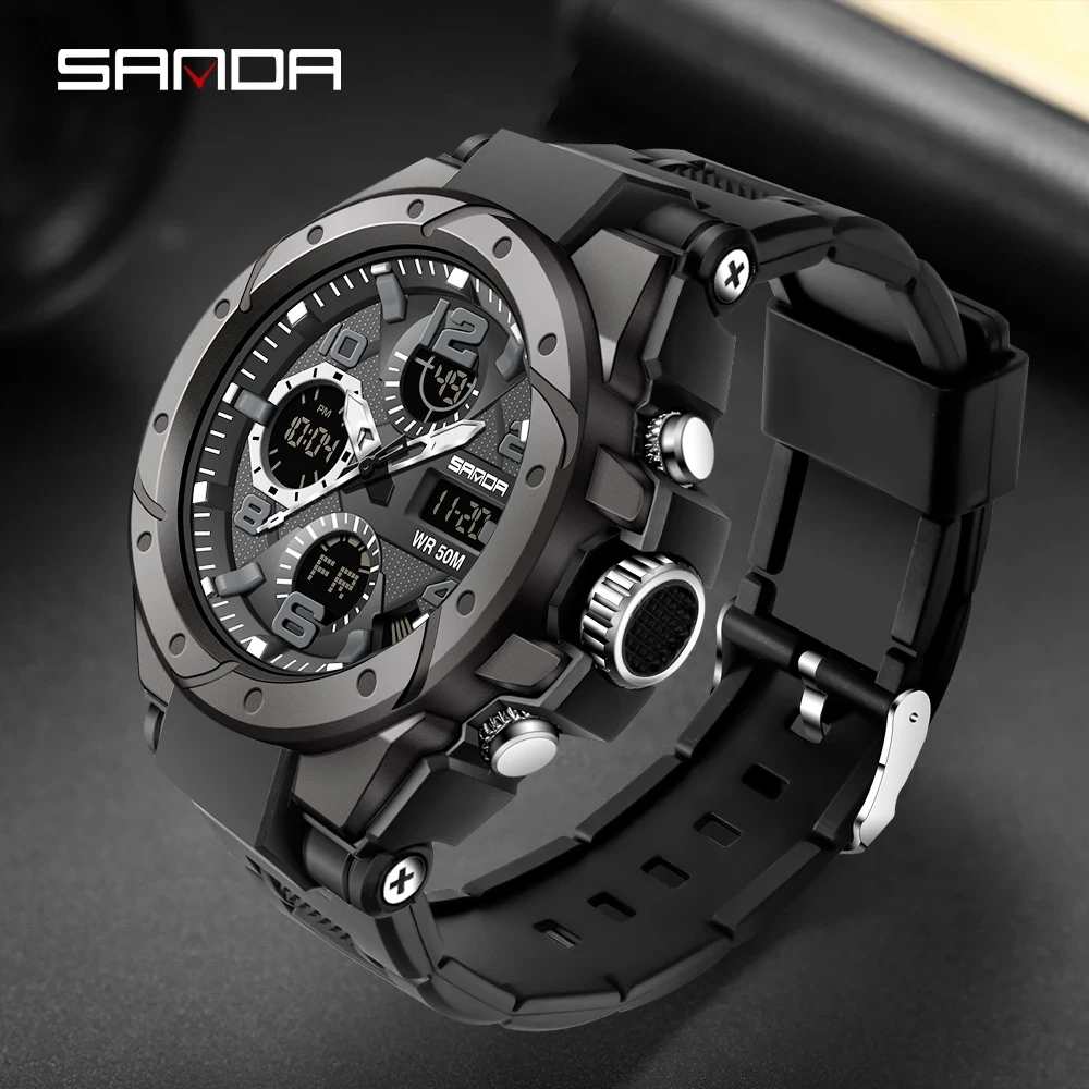 

Digital Watch Men Military Army Sport Chronograph Quartz Wristwatch Original 50m SANDA Waterproof Male Electronic Clock New 6008