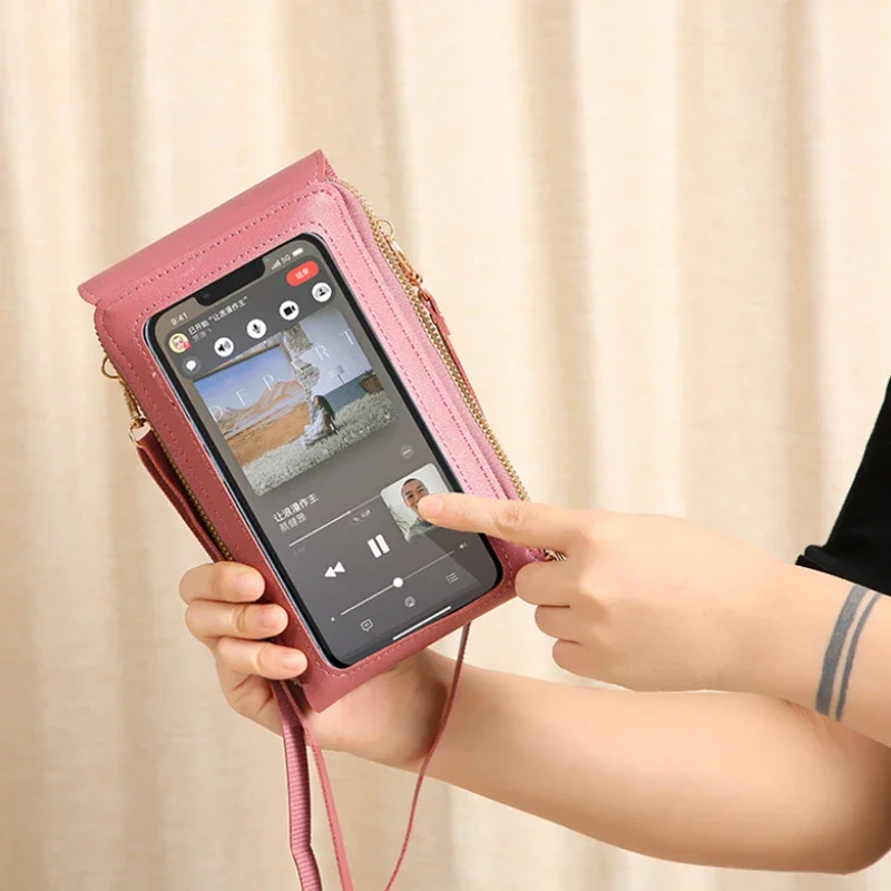 Women's Soft Leather Touch Screen Crossbody Shoulder Bag and Wallet