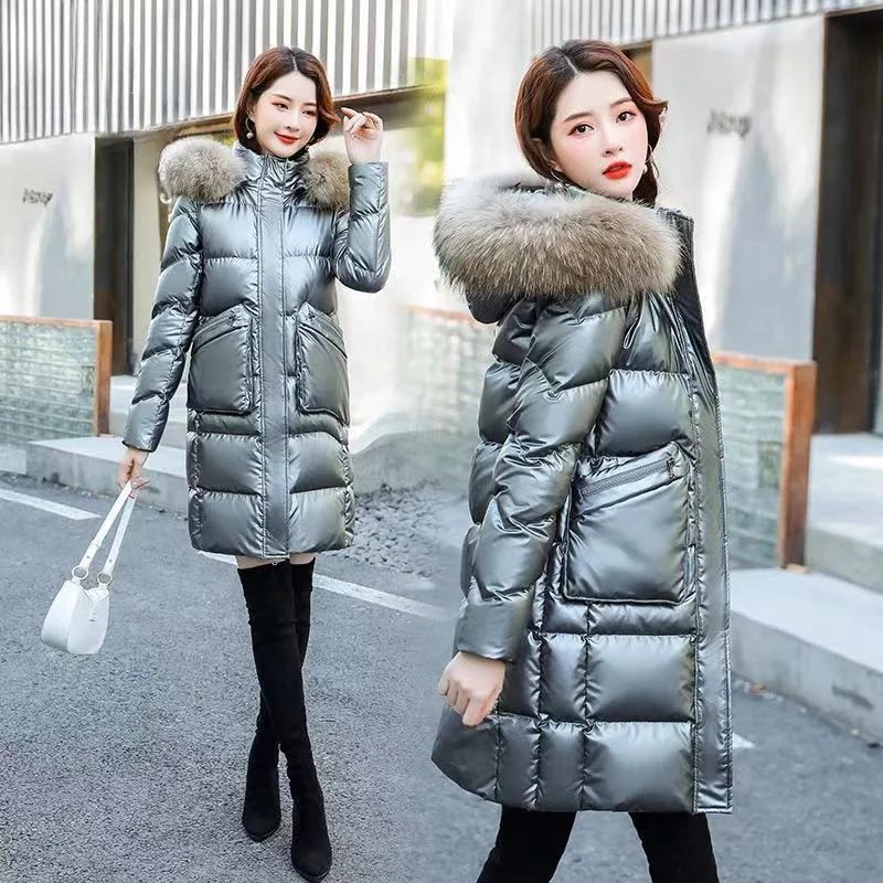 2023 New Women Down Jacket Winter Coat Female Wash Away Brightening Face Parkas Mid Length Outwear Thicken Hooded Overcoat
