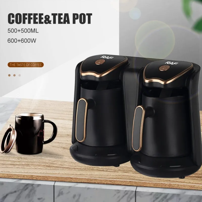 Turkish Coffee Pot Electric Drip Coffee Maker Machine Double Pot Design 500ml*2 600W*2 Household Office Milk Tea Pot
