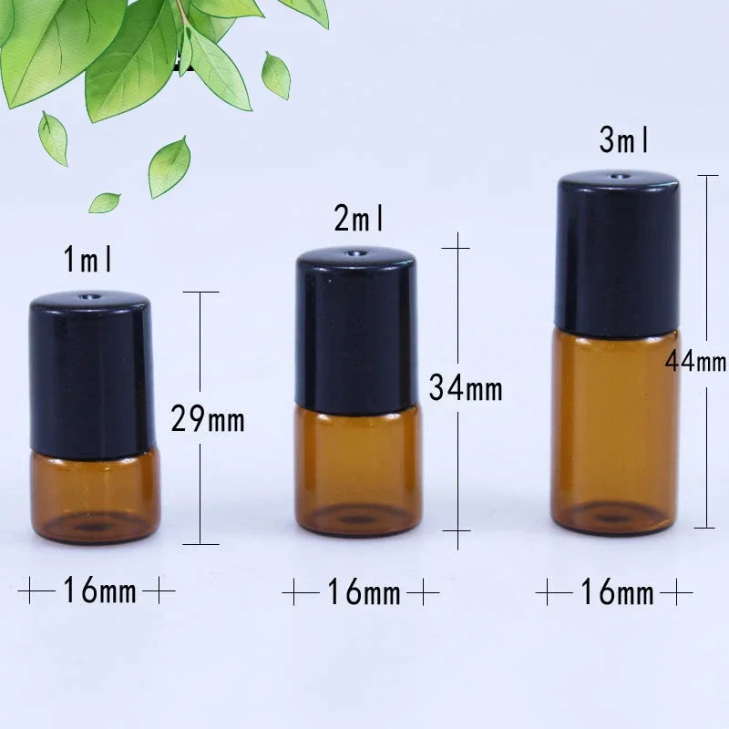 50PCS 1/2/3/5ML Metal Roller Ball Essential Glass Oil Bottle Empty Perfume Roll on Ball Refillable Liquid Container Amber 4