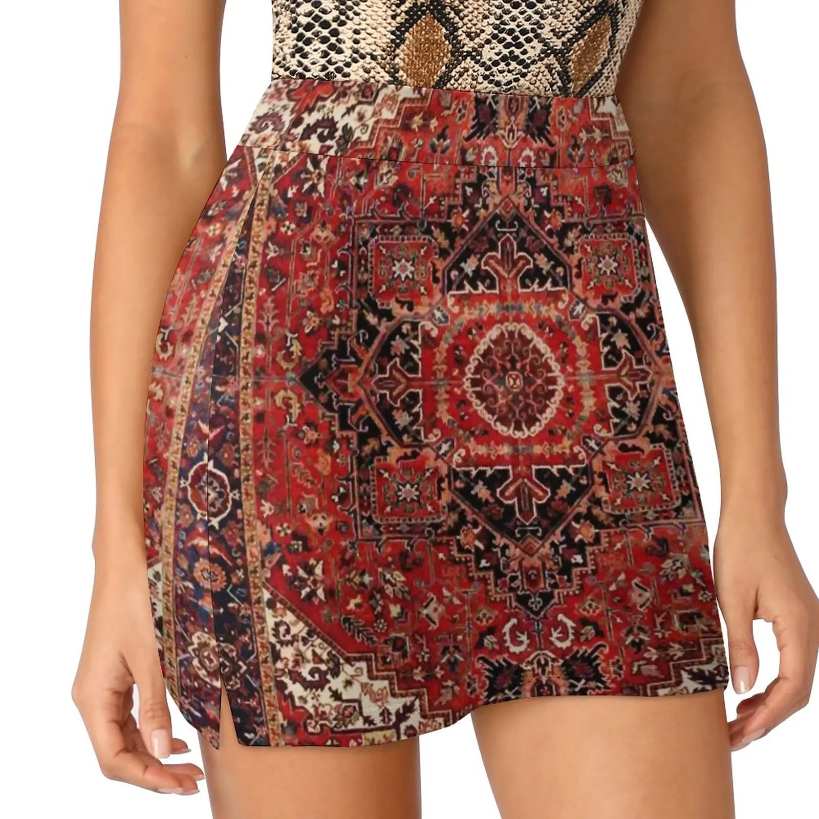 

Heriz Antique Vintage Boho Persian Carpet Print Light proof trouser skirt cute skirt sexy skirt