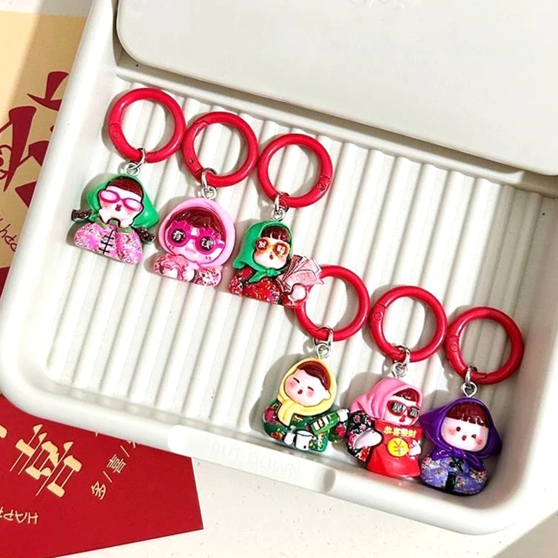 

Flower Coat Girl Key Chain Cartoon Red Packet Banknote Girl Pendant Car Key Ring Backpack Charms Bag Decor Accessories