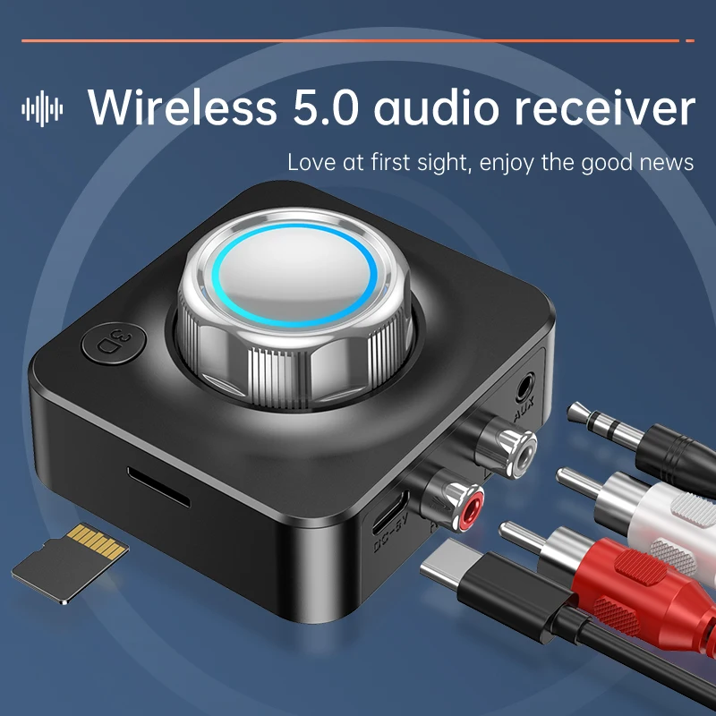 Bluetooth 5.0 Audio Receiver 3D Stereo Wireless Adapter TF Card RCA 3.5mm 3.5 AUX Jack For Car Speaker Amplifier Headphone