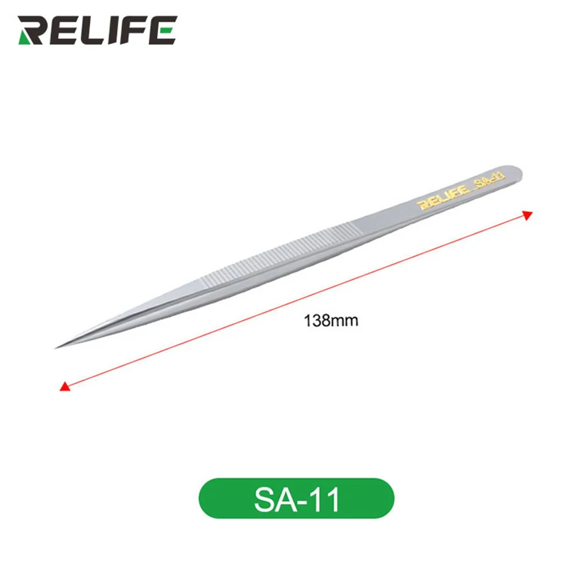 Precision Tweezers High-Hardness Stainless Steel Anti-slip Design Tight Clamping RELIFE SA-11/SA-15 For Electronic Maintenance