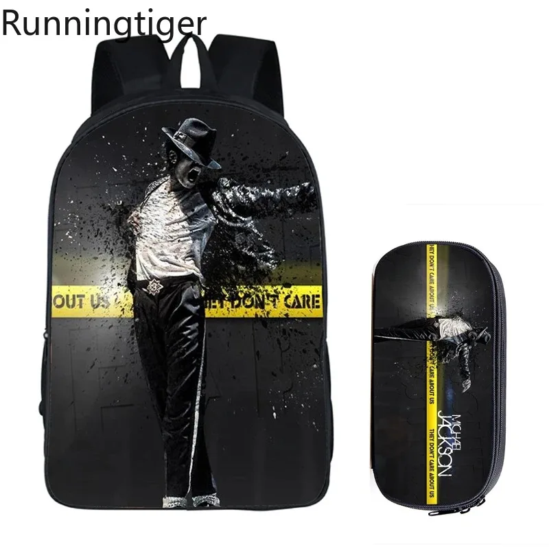 Student Backpacks DIY Michael Jackson Printing Children School Bags for Boys Men Book Bag 2PC Set with Pencil Case Harajuku Bag