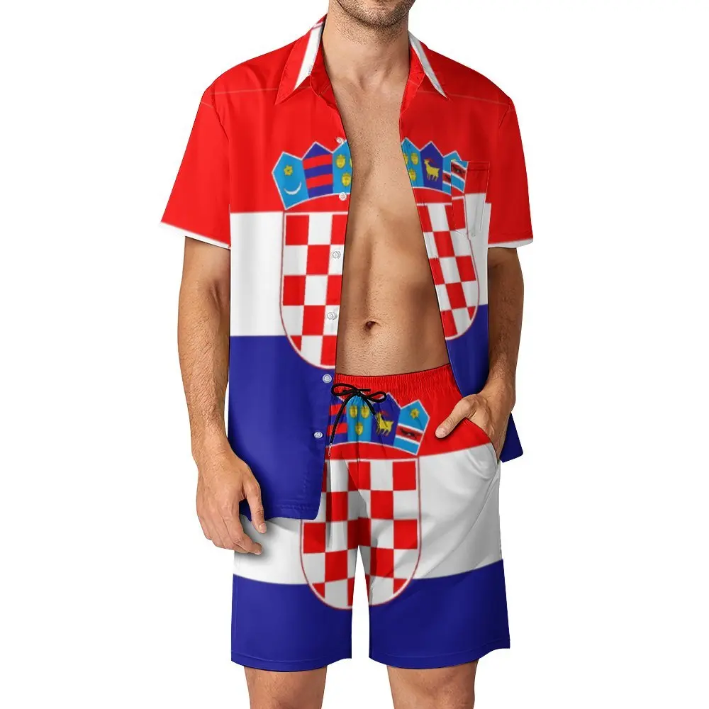

Мужской пляжный костюм, флаг Хорватии, флаг Хорватии, костюм из 2 предметов, высококачественный домашний костюм