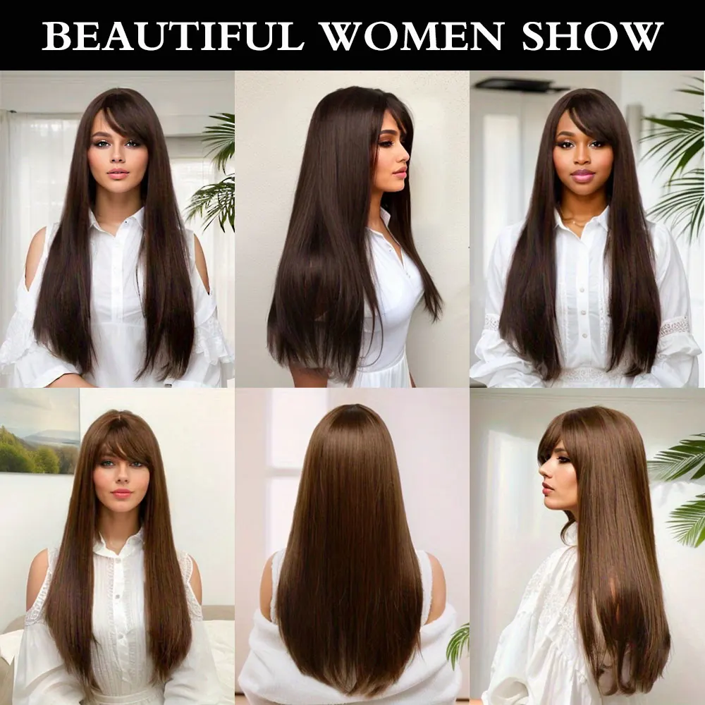 Synthetic Wig Straight With Bang For Women Heat-Resistant Daily Use