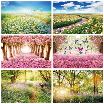 용수철 자연 풍경 숲 나무 꽃 정원 사진 배경, 어린이 생일 웨딩 베이비 샤워 파티
