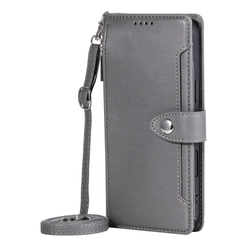 Solid Color Wallet Case with Long Strap and Zipper Leather Bag