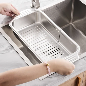 ชั้นวางอ่างล้างจานสแตนเลส 304 - ที่คว่ำจานแบบยืดหดได้สำหรับจาน ผลไม้ และผัก |   ตะกร้ากรองเศษอาหารสำหรับครัวแบบหนาพิเศษ 2
