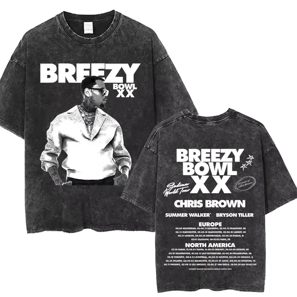 Chris Brown Breezy Bowl XX 2025 Tour Washed T Shirt Men Fashion