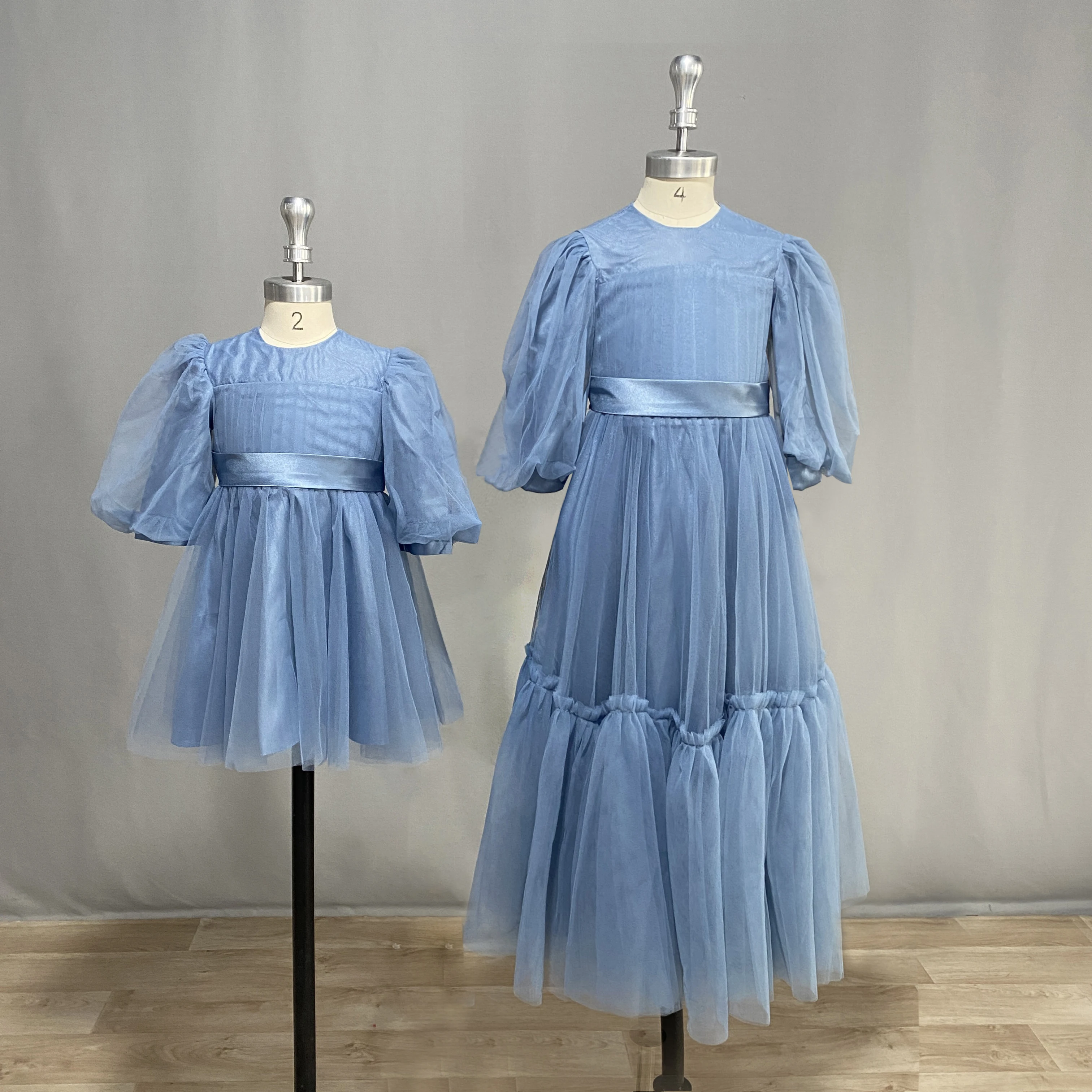 Dideyttawl Tulle Short Puff Sleeves Flower Girl Dress Ruffles Pleated Floor Length Sashes Junior Concert Gown Flower Girl Dresses