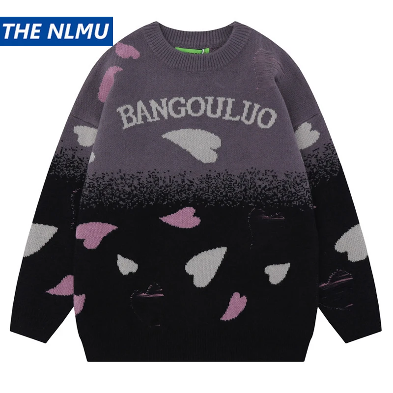 

2023 Fashion Sweater Pullover Couple Pattern Heart Knitted Sweaters Hip Hop Streetwear Y2K Knitwear for Man Women Cotton Soft