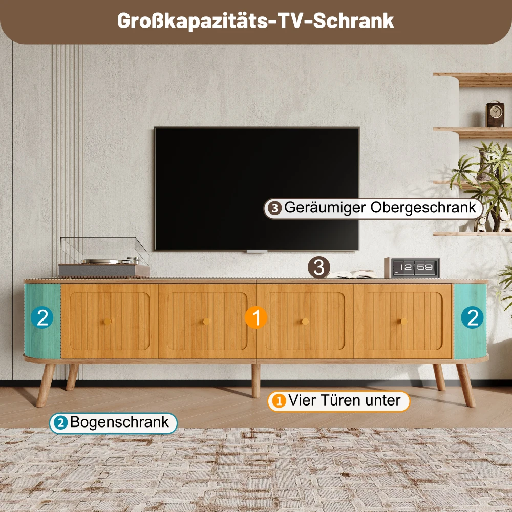 TV-Schrank aus Walnussholz mit 4 Schranktüren, Goldenen Griffen, Holzbeinen und TV-Panel in Einzigartigem Design – Detail 37