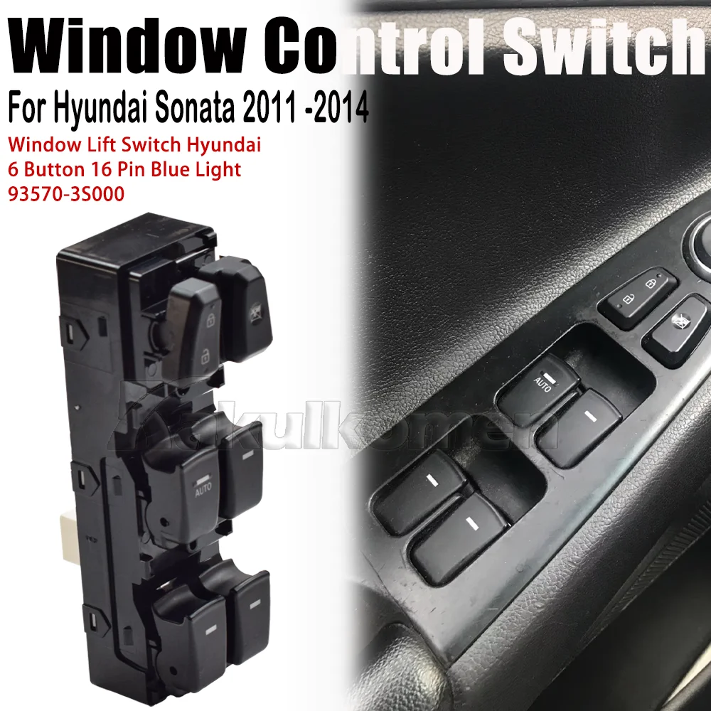Kible Master Window Switch – Fits 2011-2014 Hyundai Sonata (16-Pin, 6-Button, Auto)