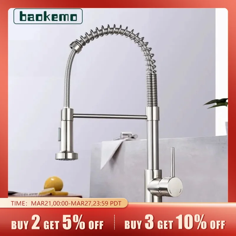 Baokemo Kitchen Pull Down Rubinetto Per Lavello A Molla 360 Rotazione Miscelatore Caldo Freddo